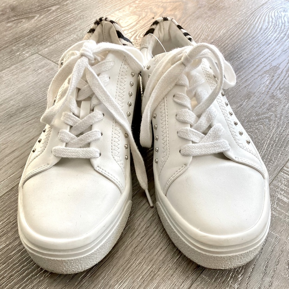 Zara White Zebra Striped Silver Dotted Women’s Sneakers (37)